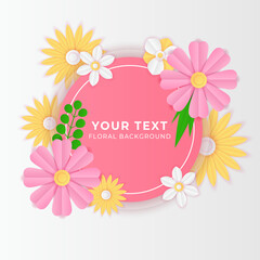 Social media post template with floral paper cut style element. Pink vector banner design templates in simple modern style with copy space for text, flowers and leaves. Wedding invitation backgrounds