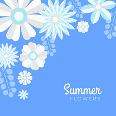 Spring summer autumn fall floral paper cut background for the design of flowers with green Tosca and blue color. Vector illustration