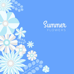 Spring summer autumn fall floral paper cut background for the design of flowers with green Tosca and blue color. Vector illustration