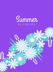 Fototapeta na wymiar Fresh floral summer background with calm gradient color. Social media post template with flowers paper cut style. Can be use for fashion ads, cosmetic, branding, greeting card