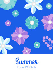 Fresh floral summer background with calm gradient color. Social media post template with flowers paper cut style. Can be use for fashion ads, cosmetic, branding, greeting card