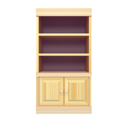 3d illustration. Wooden cabinet with shelves isolated on a white background.