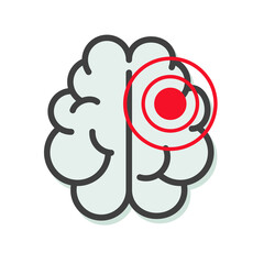 Brain tumor or cancer illness icon or migraine disease vector line outline art illustration, stroke or virus pain concept, migraine or meningitis idea symbol