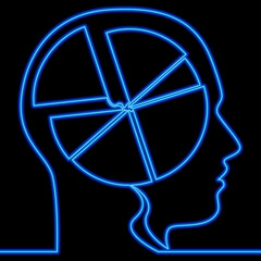 Continuous line Business chart thinking head neon