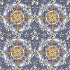 Seamless pattern with interesting doodles on colorfil background. Raster illustration.