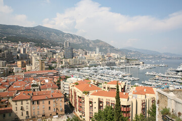 Fototapeta na wymiar Landscape of Monaco in summer, beautiful mountains and sea