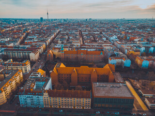 berlin overview in vintage colors - picture was taken by a drone in panoramic view
