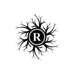 circular root with initial r abstract vector logo design