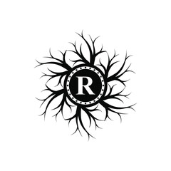 circular root with initial r abstract vector logo design