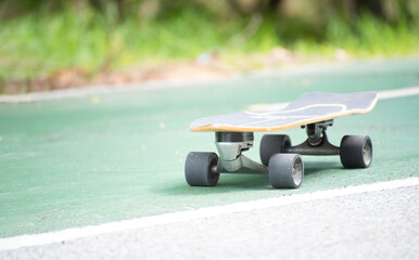 Surfskate skateboard, on the floor. Selective focus. Sport activity lifestyle concept, Healthy and exercise.