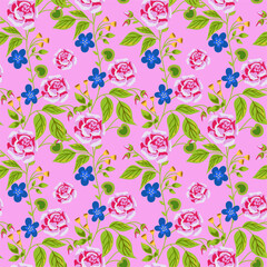 Fototapeta na wymiar Vintage rose floral pink seamless pattern
