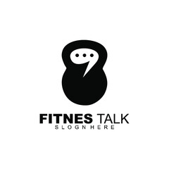 fitness talk chat dumbbell kettle bell vector logo design