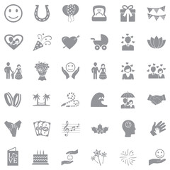 Happiness Icons. Gray Flat Design. Vector Illustration.