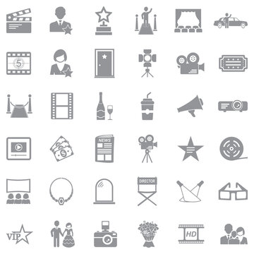 Hollywood Icons. Gray Flat Design. Vector Illustration.
