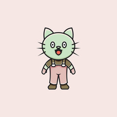 cute character farmer cat illustration in cartoon style