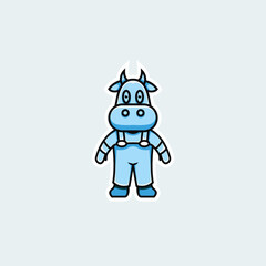 cute cow farmer illustration in cartoon style