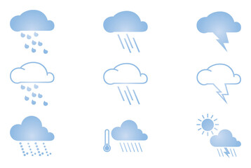 Weather forecast icons. Weather icons set in blue gradient color.