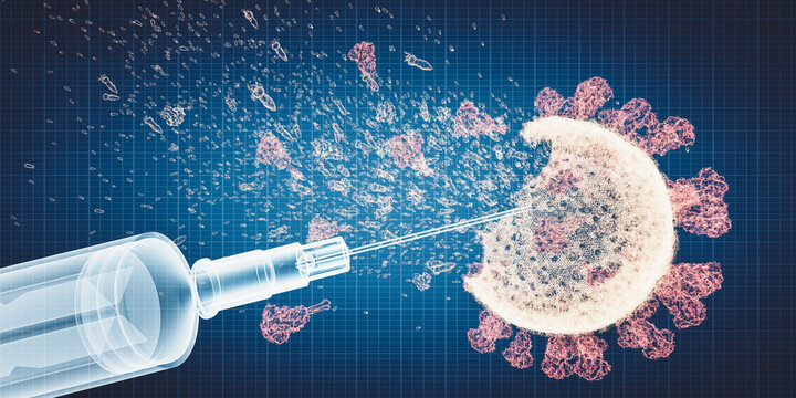 Coronavirus Covid-19 Vaccine. Vaccination Destroying Covid19 Virus