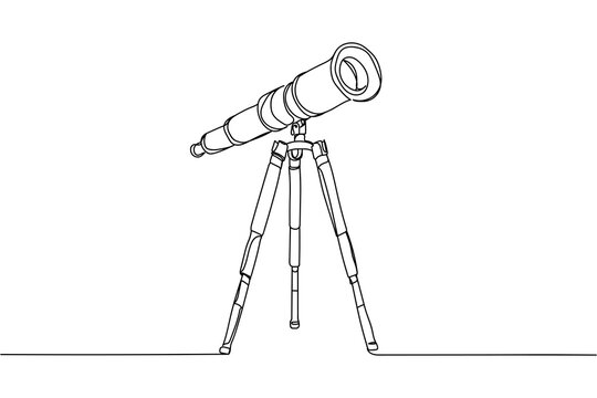 Continuous one line of telescope in silhouette on a white background. Linear stylized.Minimalist.