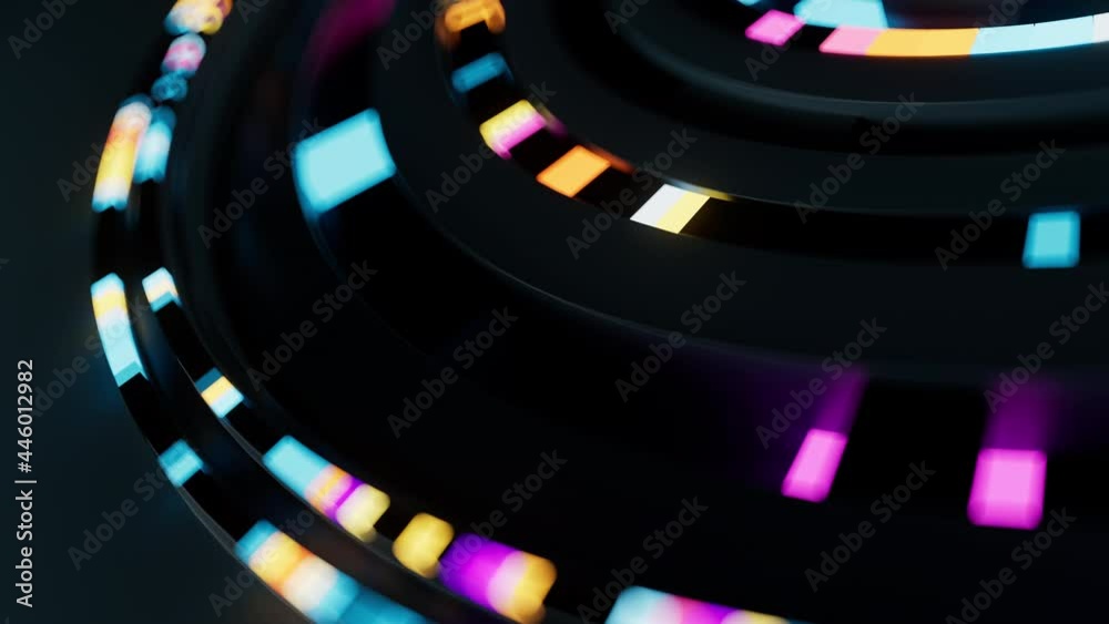 Poster 3d render of colorful rings imitates the artificial intelligence deep learning process. glowing abst