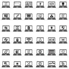 Computer And Laptop Icons. Black Flat Design. Vector Illustration.