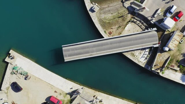 Aerial view of the bridge and channel in historic old town of Osor on Cres Island, the Adriatic Sea, Croatia