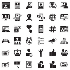 Influencer Icons. Black Flat Design. Vector Illustration.