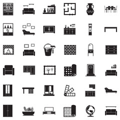 Interior Design Icons. Black Flat Design. Vector Illustration.