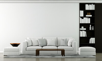 Home mock up in modern living room interior and white sofa and empty white wall background, 3d render