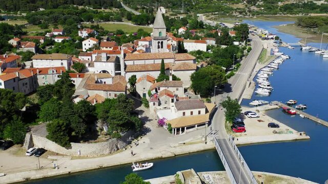 Aerial view of the historic old town of Osor on Cres Island, the Adriatic Sea, Croatia
