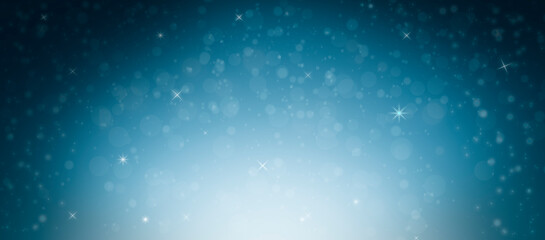 Abstract winter background. Defocus lights with overlay (screen, overlay or soft light) on a blue background. Copy space.