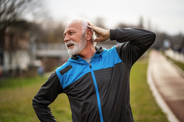 Active senior man is exercising. Healthy retirement lifestyle.