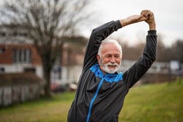 Active senior man is exercising. Healthy retirement lifestyle.