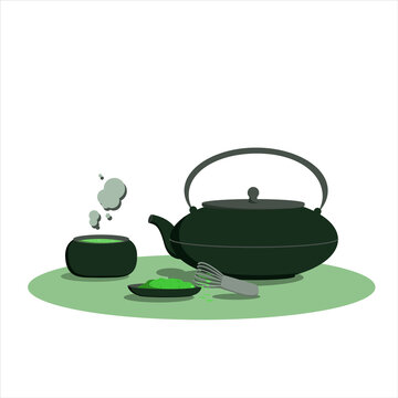 small Chinese set for tea cerimonium with green tea