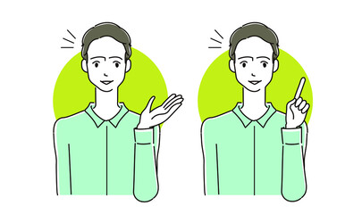 説明するシャツを着た男性