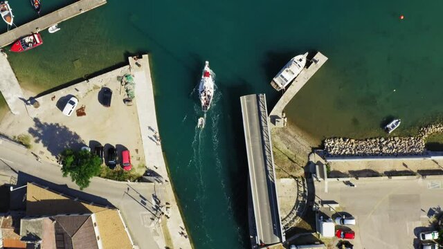 Aerial view of the bridge and channel in historic old town of Osor on Cres Island, the Adriatic Sea, Croatia