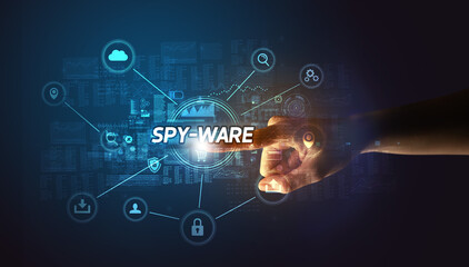 Fototapeta premium Hand touching cybersecurity button concept