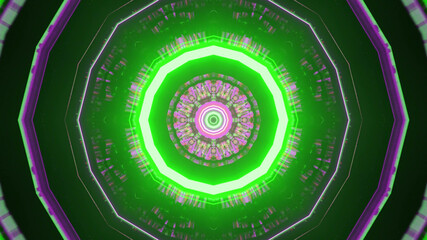 Kaleidoscopic patterned background with pink and green colors