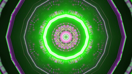 Kaleidoscopic patterned background with pink and green colors