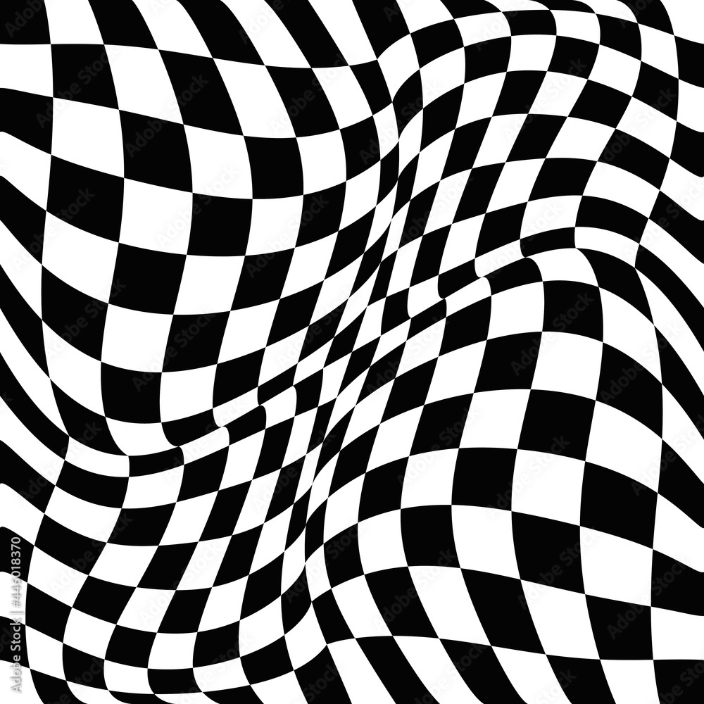 Poster Checker curl vector flag. Seamless convex or concave wavy race flag. Vector.
