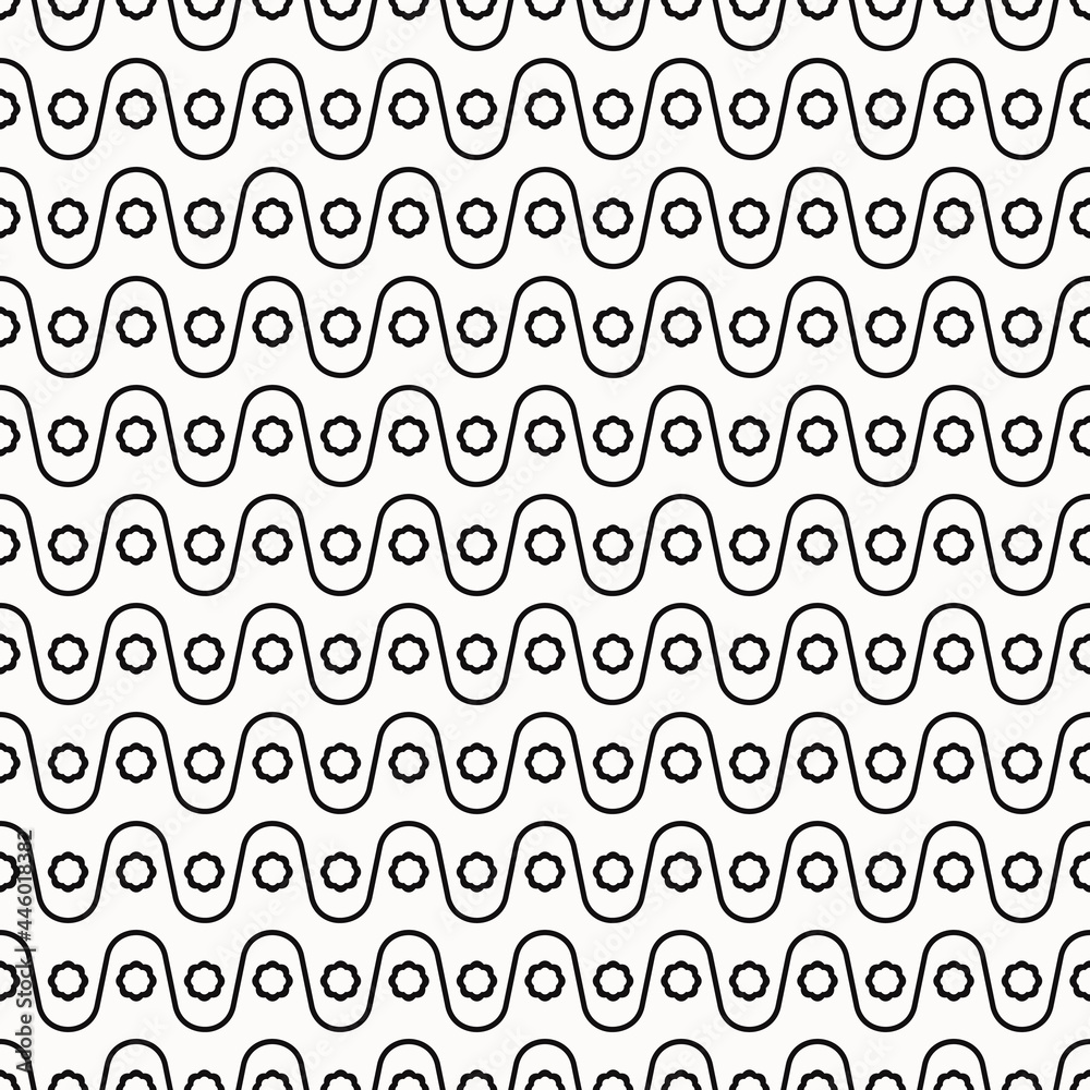 Poster Decor repeated waves and empty dots wallpaper. Seamless and vector pattern.