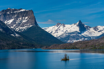 St. Mary Lake and wild goose island in Glacier national park.