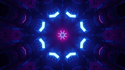 3D rendering of cool futuristic kaleidoscope patterns in vibrant blue and black colors - obrazy, fototapety, plakaty