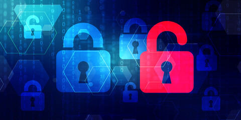 2d illustration Safety concept: Closed Padlock on digital background
