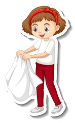 Fototapeta premium Sticker design with a girl take off her coat isolated