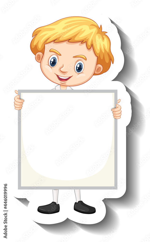 Wall mural Student boy holding empty board cartoon sticker