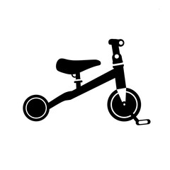 Kids bicycle black silhouette. Black balance bike icon, playing game toy. Vector illustration