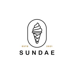 ice cream line art cartoon logo desgin vector Illustration in filled line style. cute ice cream scoop badge hipster logo icon in trendy elegant vintage line style 