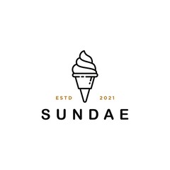 ice cream line art cartoon logo desgin vector Illustration in filled line style. cute ice cream scoop badge hipster logo icon in trendy elegant vintage line style 