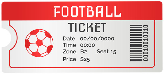 Football ticket card modern design. Invitation to football match to sports stadium to competition. Permission to enter soccer tribune for spectators to tournament. Fan ticket to sports match © robu_s